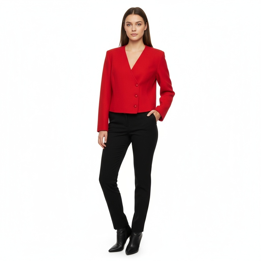 Pendleton Cropped Blazer Women 10 Red Wrap Front Virgin Wool‎ Heritage (Vintage)